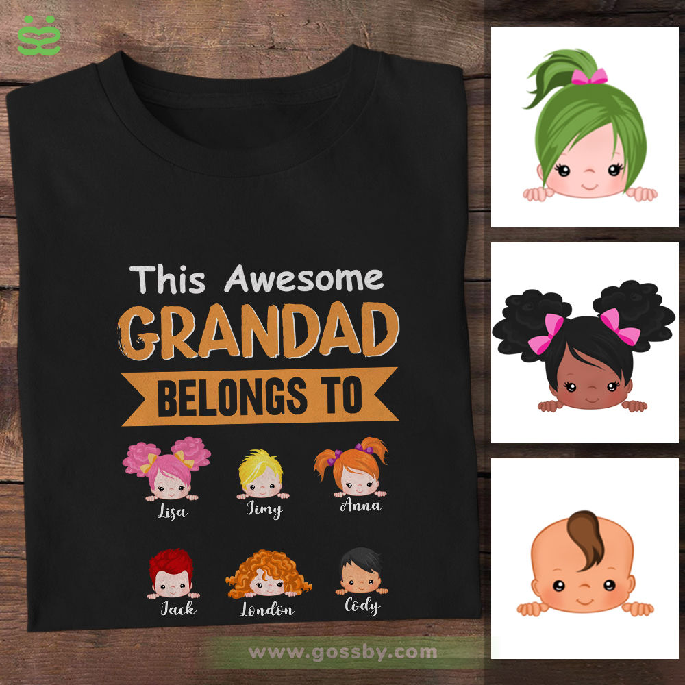 TShirt- Up do 9 kids - This Awesome Grandad belongs to | Personalized T-shirt