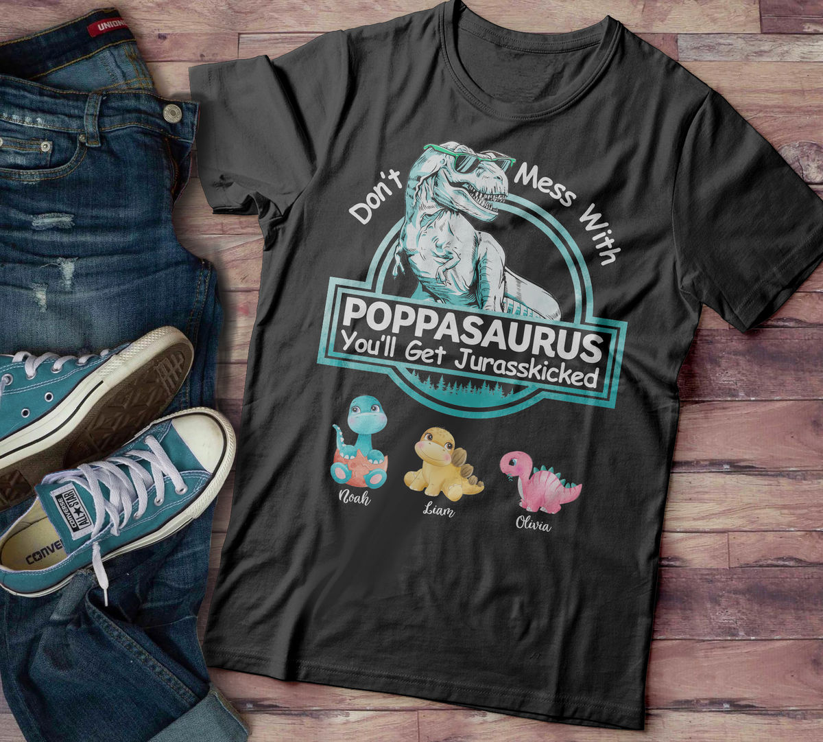 Personalized Shirt - Funny Gift for Dad - Don't Mess With Papasaurus -v2_1