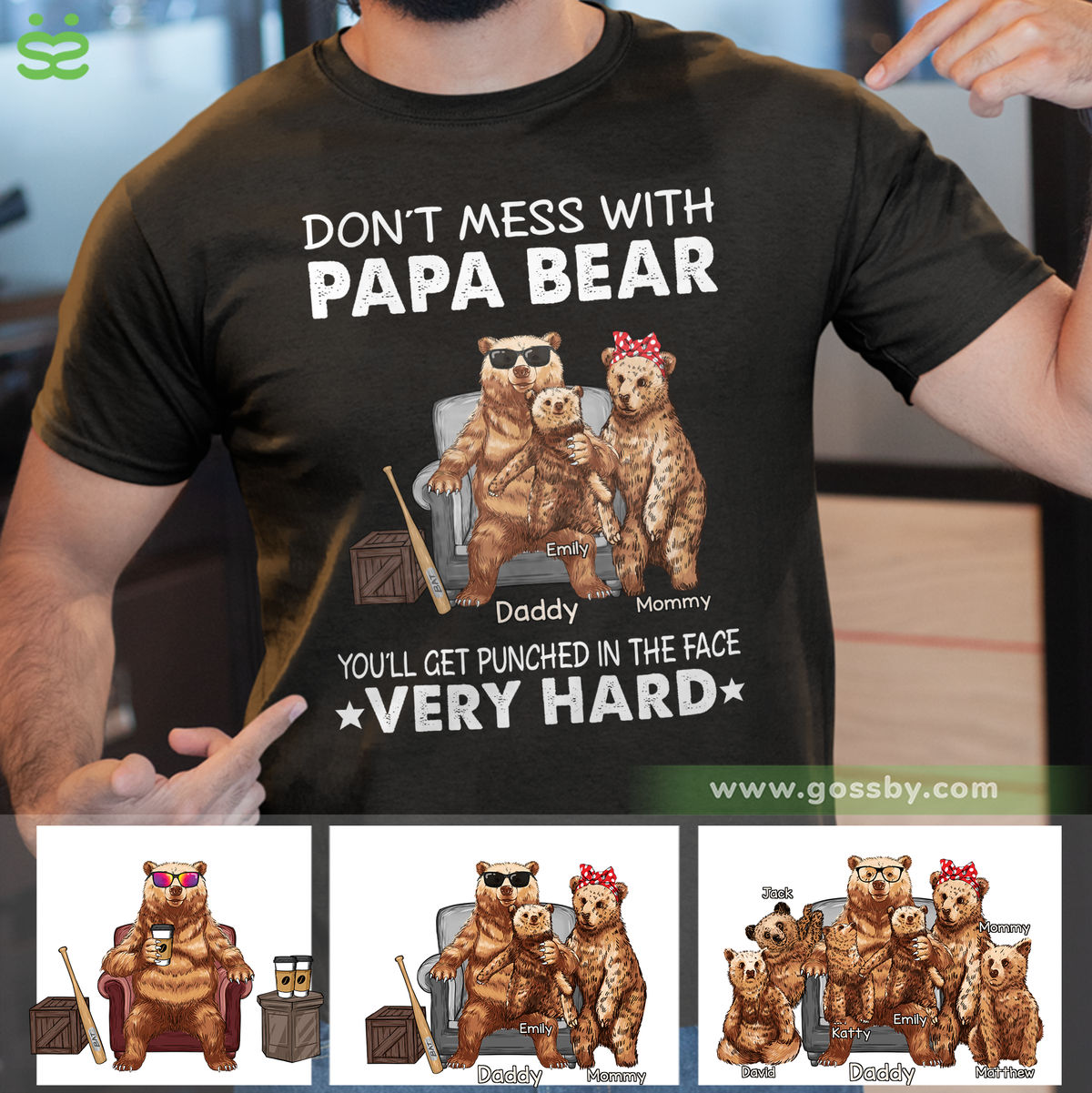 Personalized Shirt - Papa Bear - Don't mess with Papa Bear. You'll get punched in the face Very Hard - M1