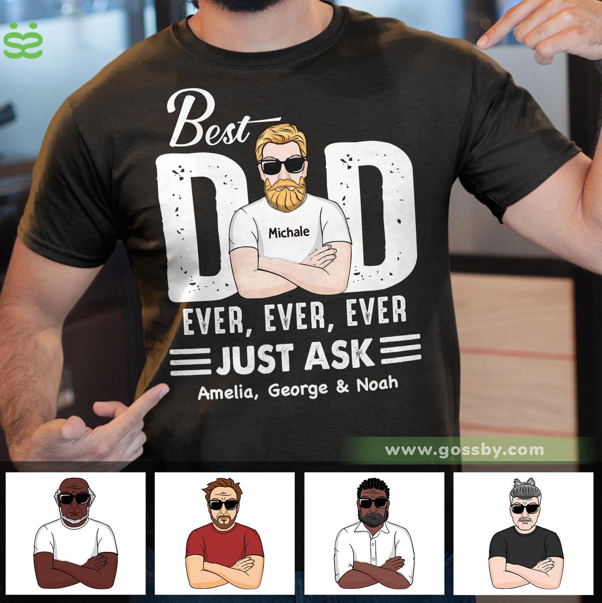 Personalized Shirt - Cool PAPA - Best Dad Ever, Ever, Ever Just Ask - Black Shirt