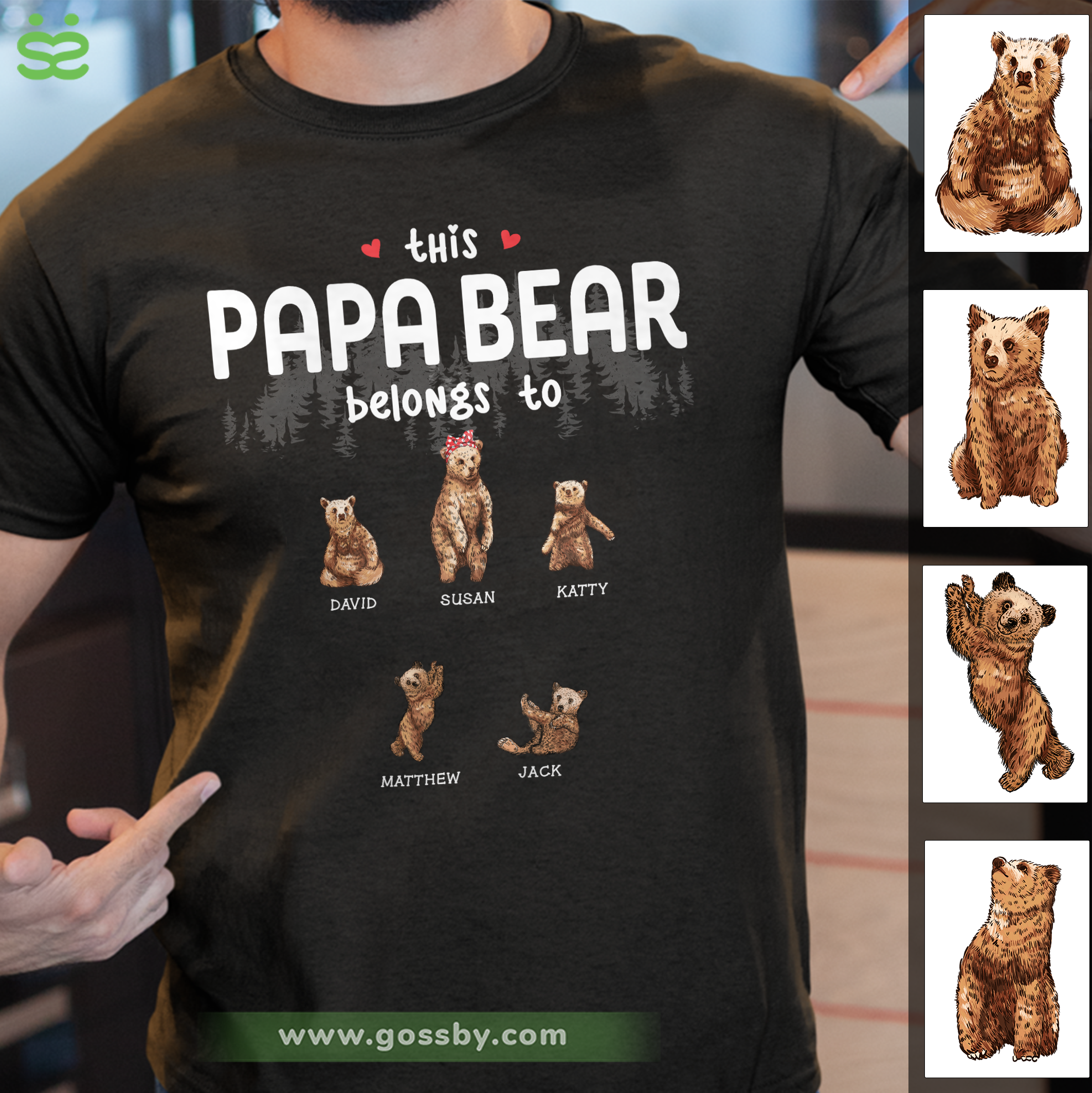 Daddy Bear and His Cubs Personalised T Shirt