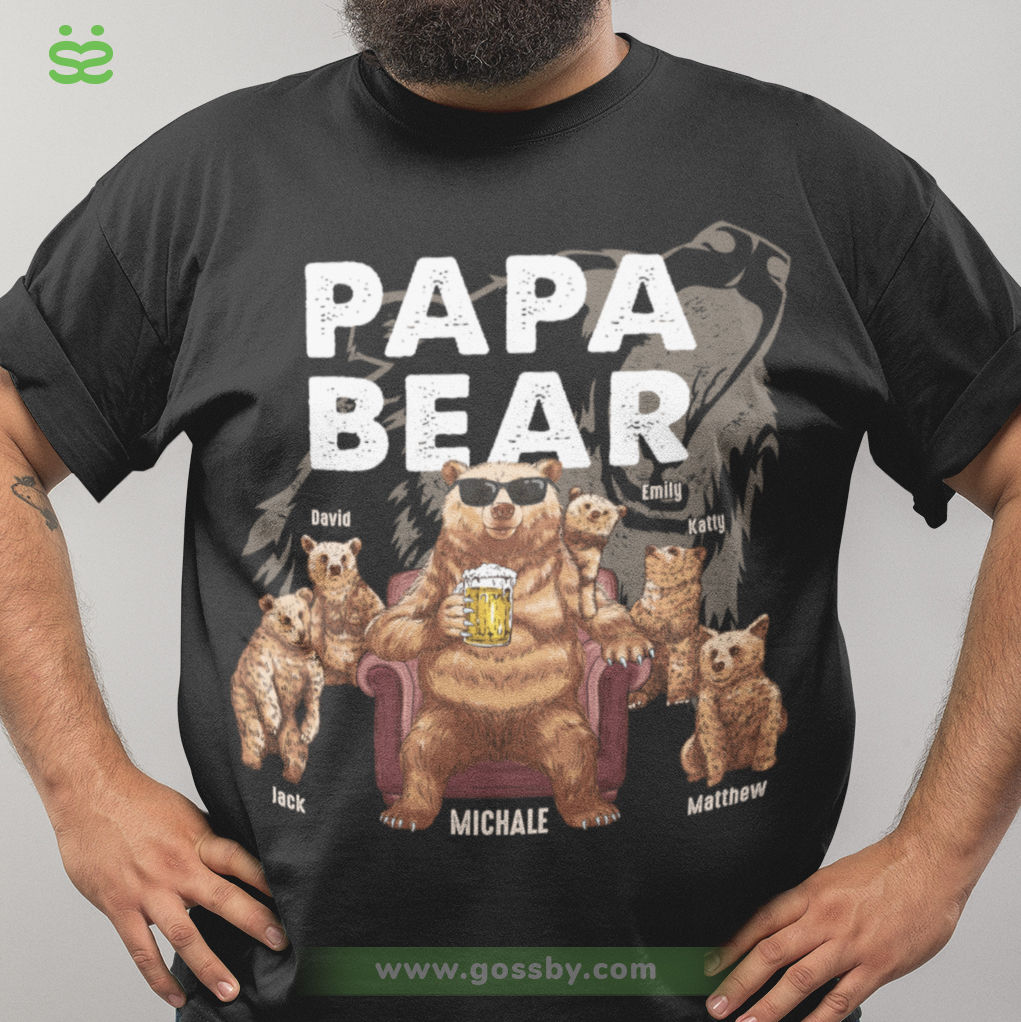 Papa Bear Shirt With Kids Names Personalized Papa Gift Papa Shirt