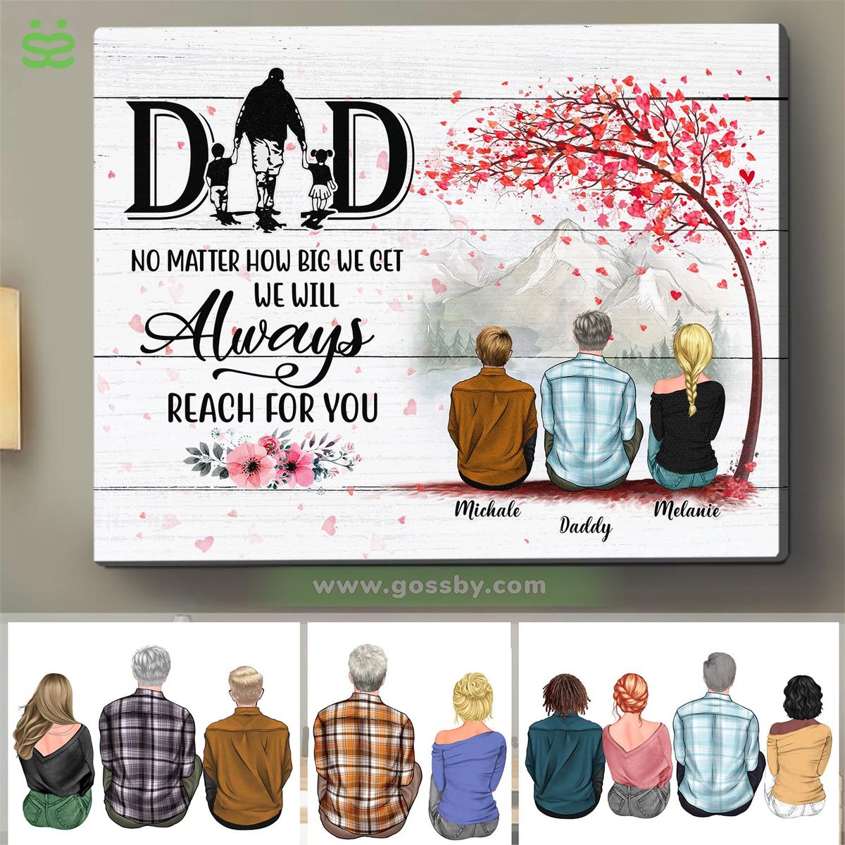 Father's Day - Dad, No matter how big we get. We will always reach for you - 1D1S Canvas Ver 2 - Personalized Wrapped Canvas