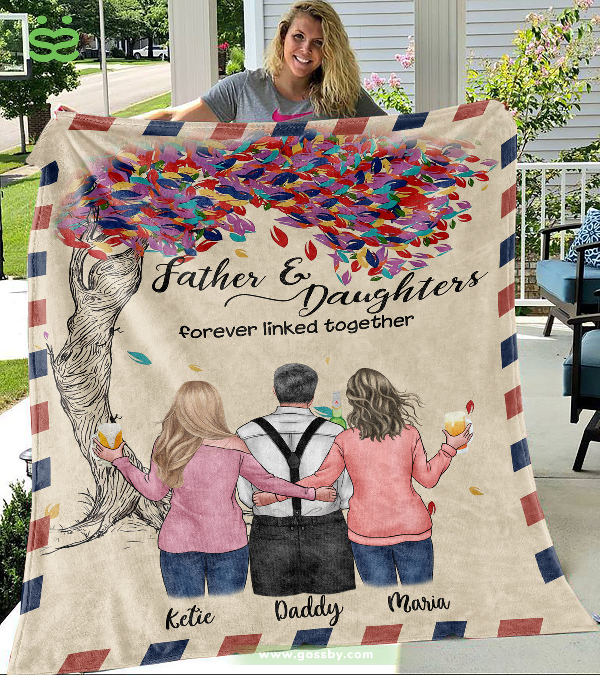 Personalized Blanket - Family - Father and Daughters Forever Linked Together