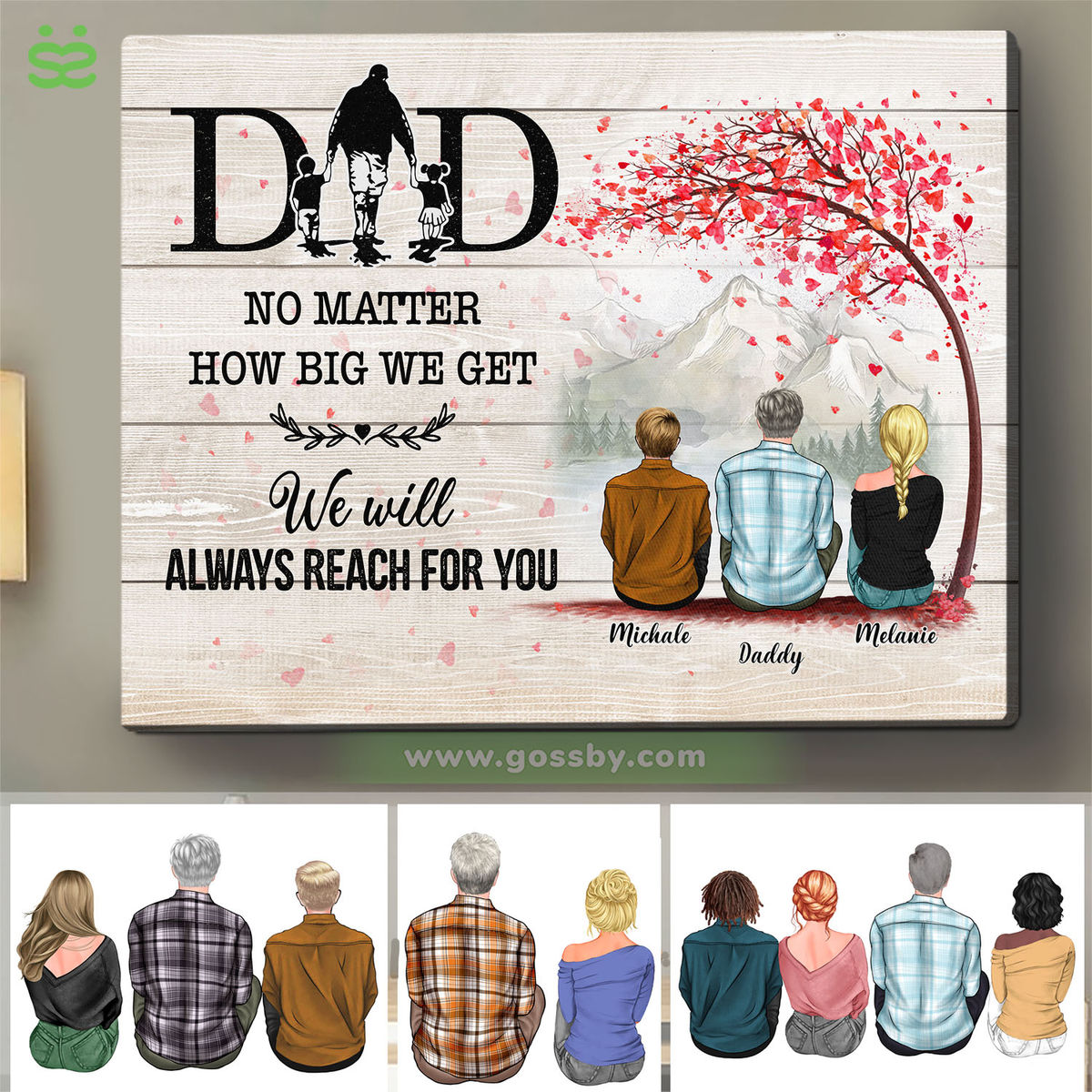 Personalized Wrapped Canvas - Father's Day - Dad, No matter how big we get. We will always reach for you - 1D1S Canvas BG2 Ver 2