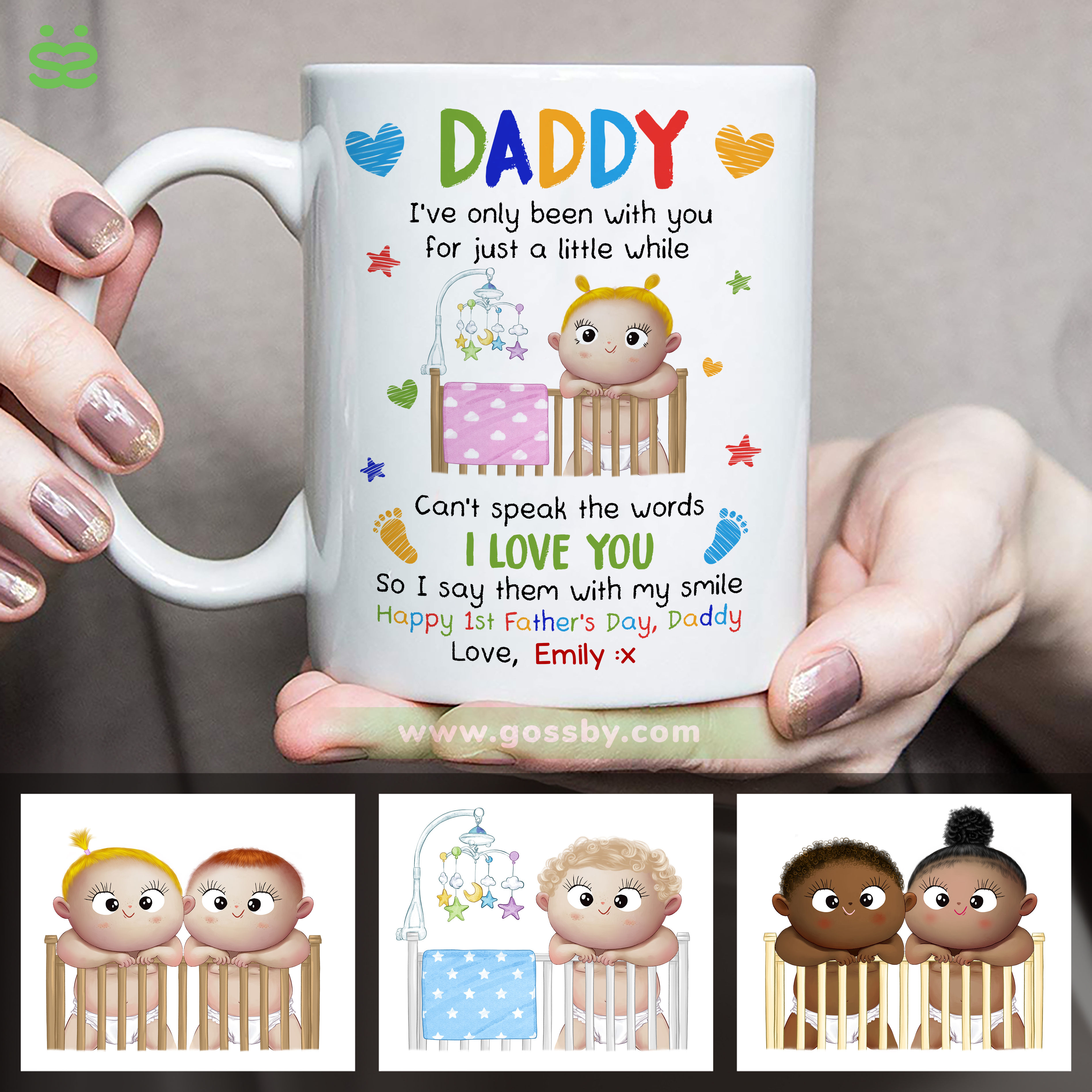 First Father's Day - Daddy, I've been with you for just a little while.  Can't speak the words I love you. So I say them with my smile. -  Personalized Mug, image size:3794x3794