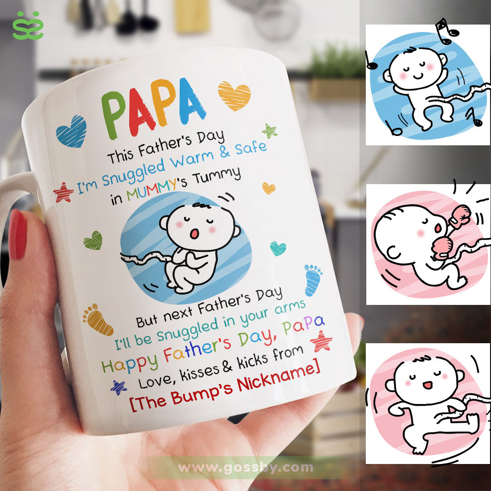 Personalized Mug - From The Bump - PaPa, This Father's Day I'm Snuggled Warm & Safe In Your Tummy. But next Father's Day, I'll be Snuggled in your arms