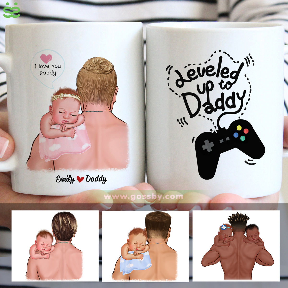 1st Father's Day - Leveled Up To Daddy | Personalized Mugs | Gossby