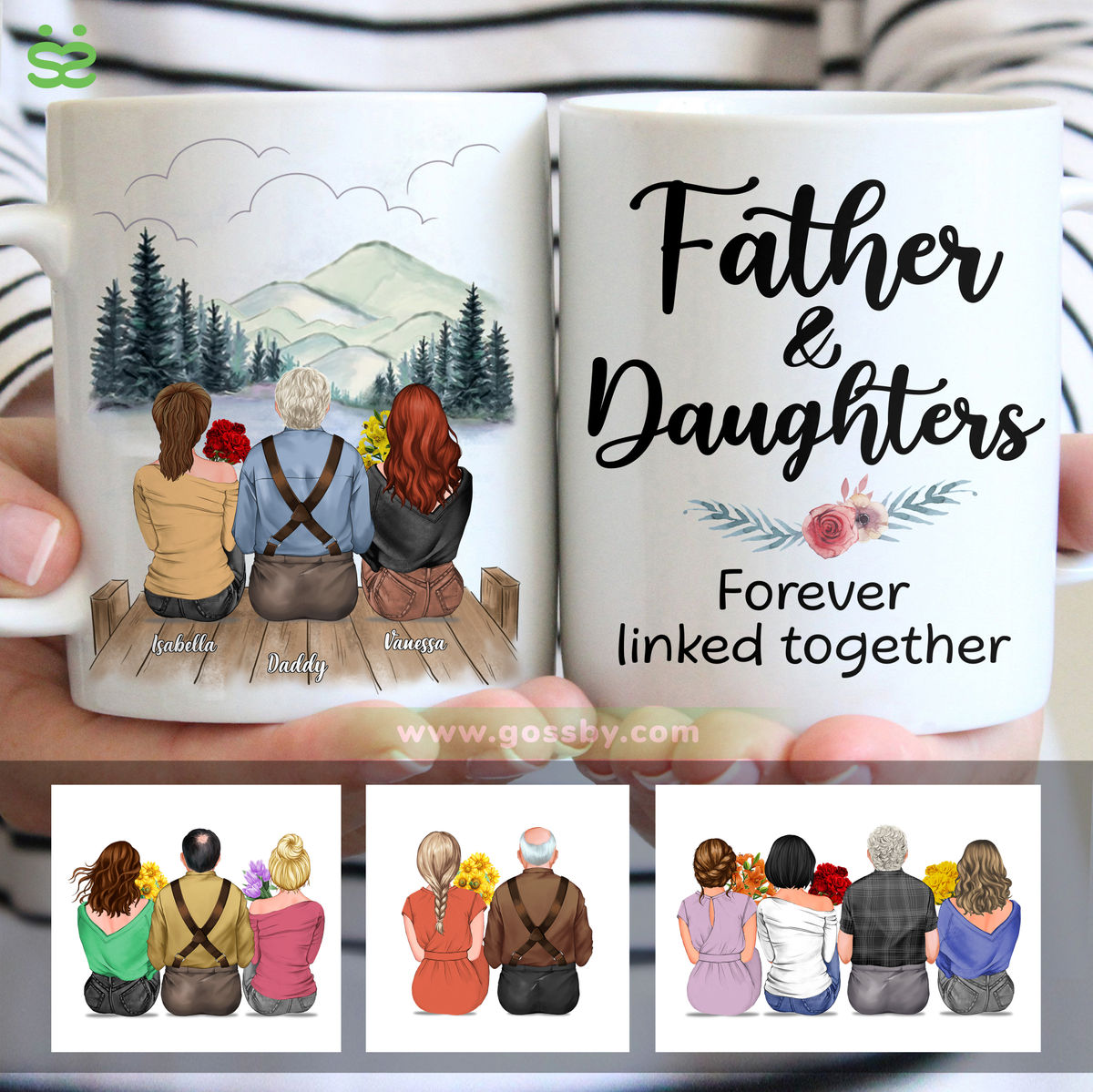 Personalized Mug - Father's Day - Father and Daughters Forever Linked Together (Mountain)_1