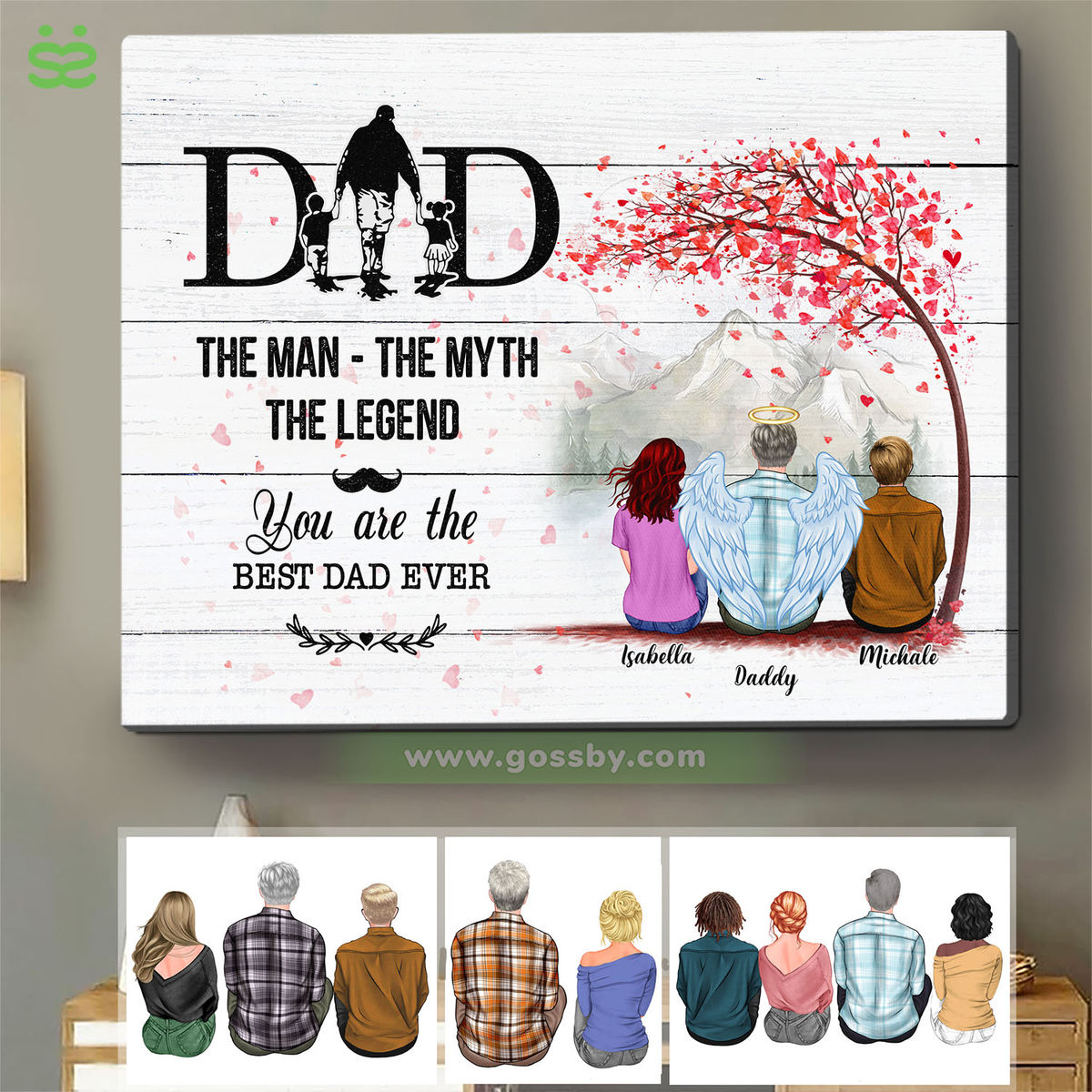 Personalized Wrapped Canvas - Memorial Canvas - Dad, The Man The Myth The Legend. You are the best Dad ever - White Wooden BG - 1D1S