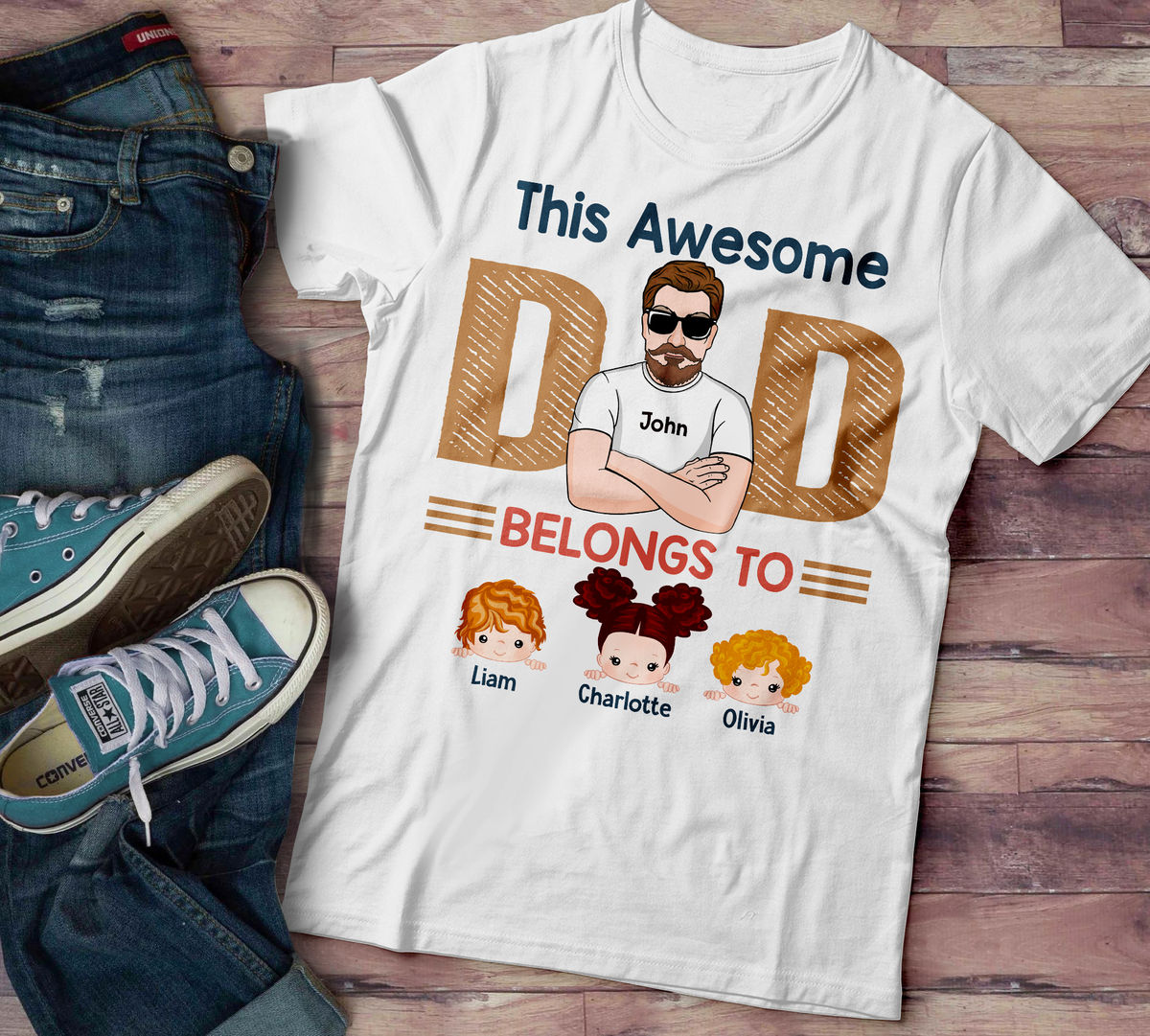 Personalized Family T-shirt: This Awesome Dad Belongs To - Ver 2_1