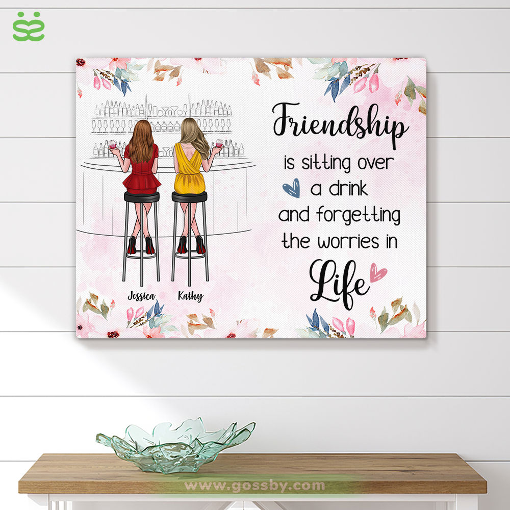 Personalized Wrapped Canvas - Pinky Drink Team - Friendship is Sitting Over A Drink And Forgetting The Worries in Life