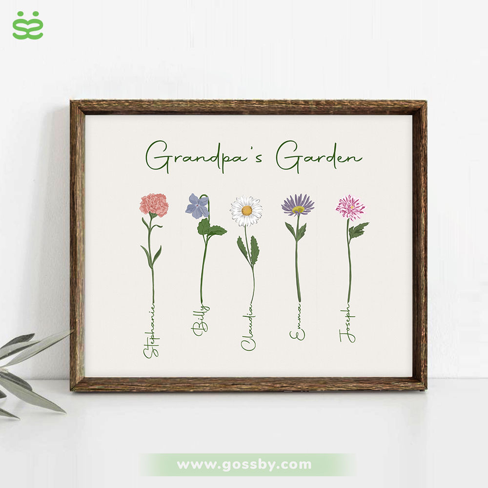 Personalized Poster - Flower Family - Grandpa's Garden - CUSTOM YOUR OWN TITLE - Up to 10 Members