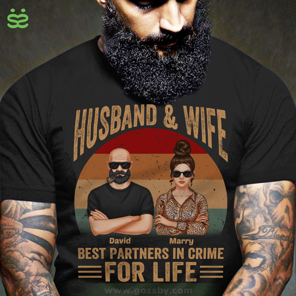 Personalized Shirt - Family - Husband & Wife Best Partners In Crime For Life_1