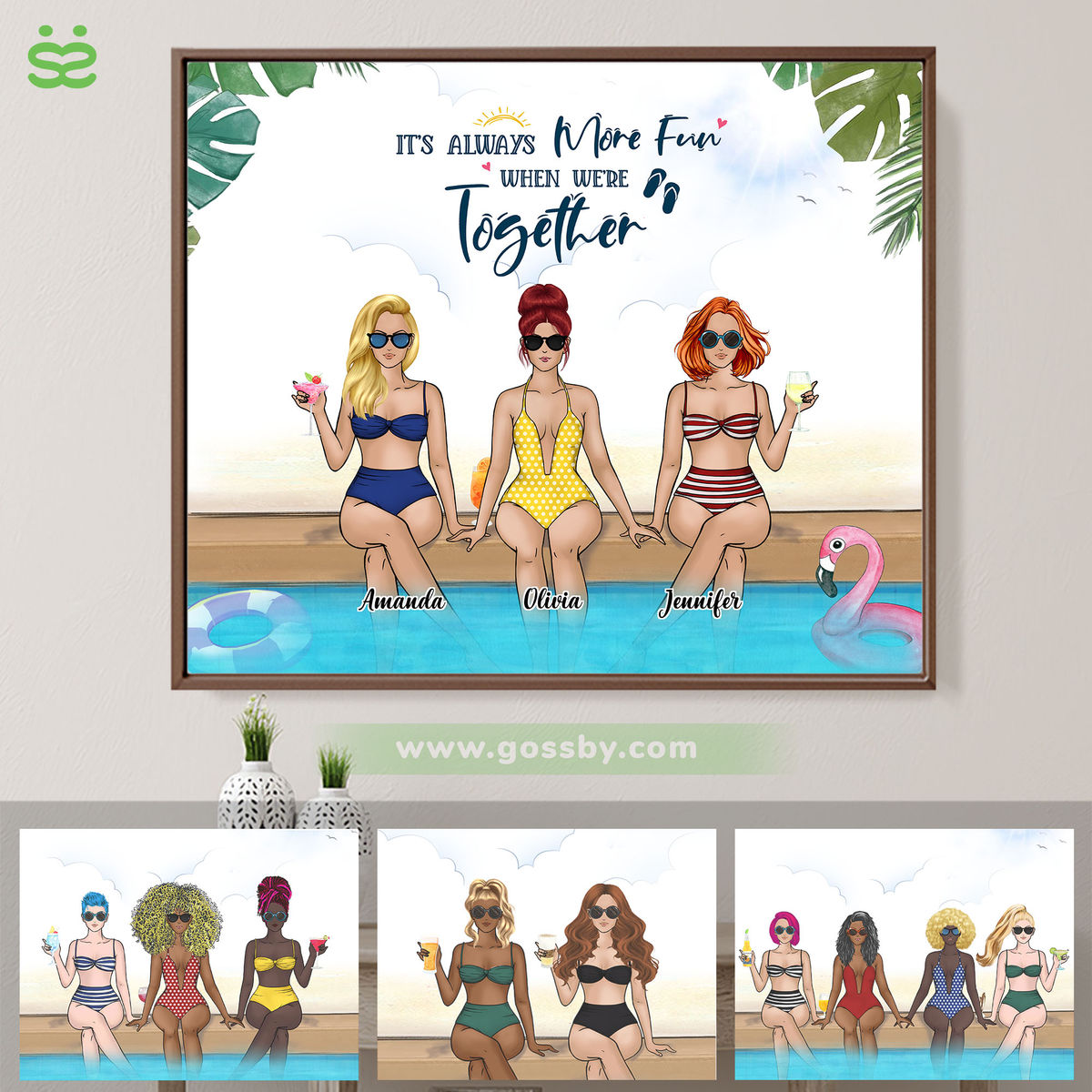 Personalized Poster - Pool Party Poster - It's Always More Fun When We're Together - Up to 4 Ladies