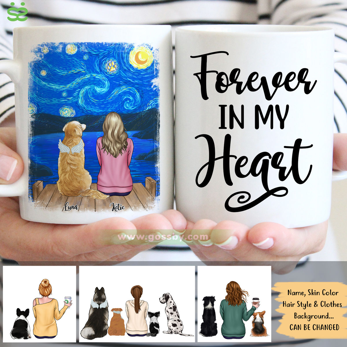 Personalized Mug - Girl and Dogs - Forever In My Heart (Stary Night 2)