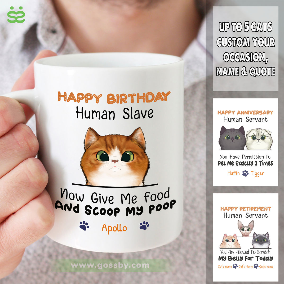 Cat Celebration - Happy Birthday - Now give me food and scoop my poo - Personalized Mug