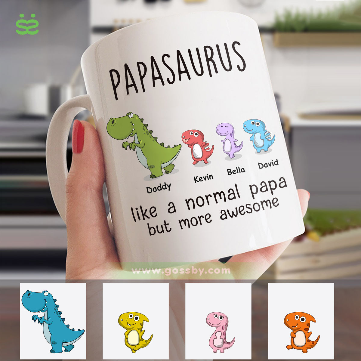 Fathers Day Mug - Papasaurus | Personalized Mugs | Gossby