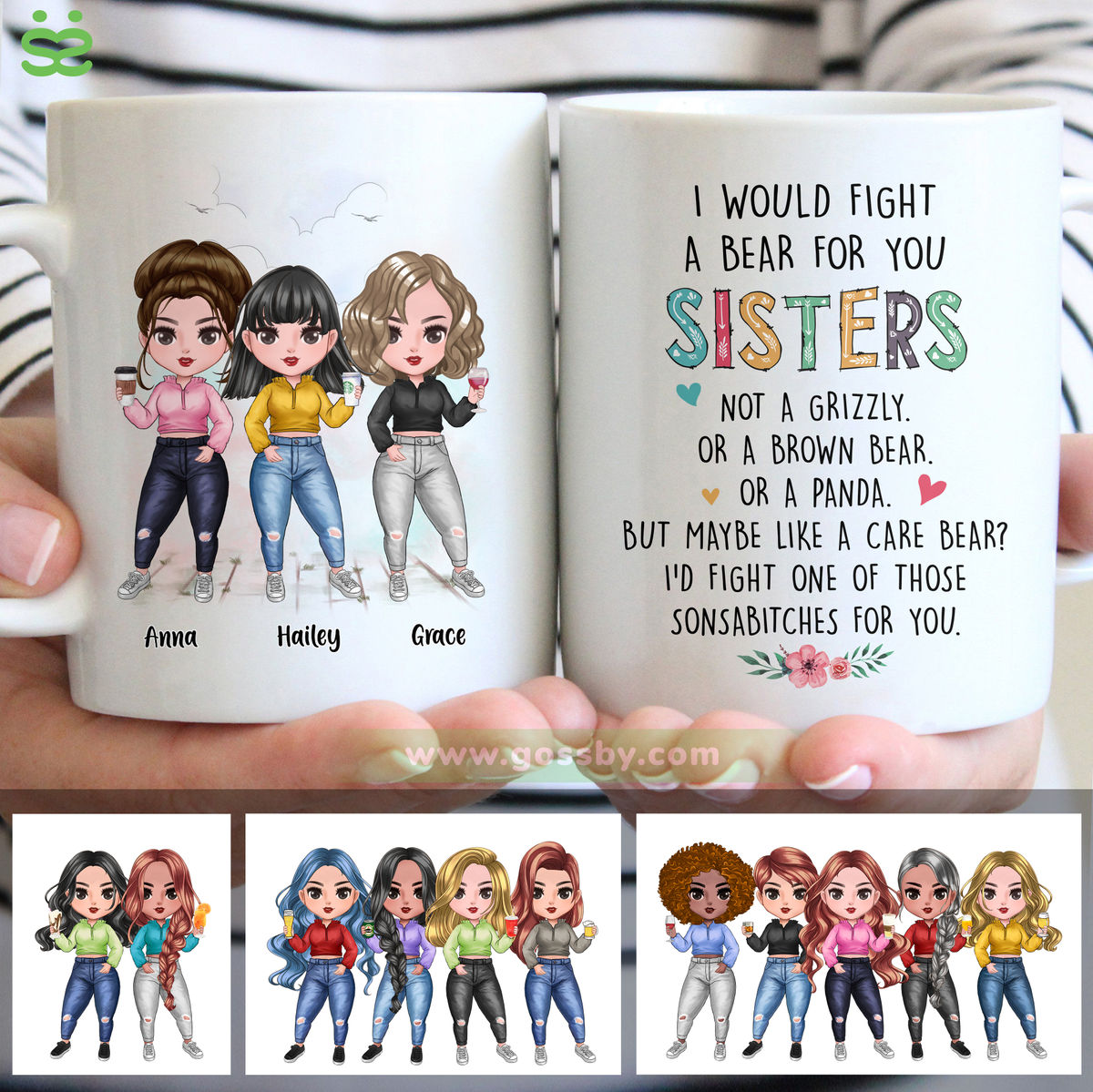 Personalized Mug - Up to 7 Girls - I Would Fight A Bear For You Sisters (6345)