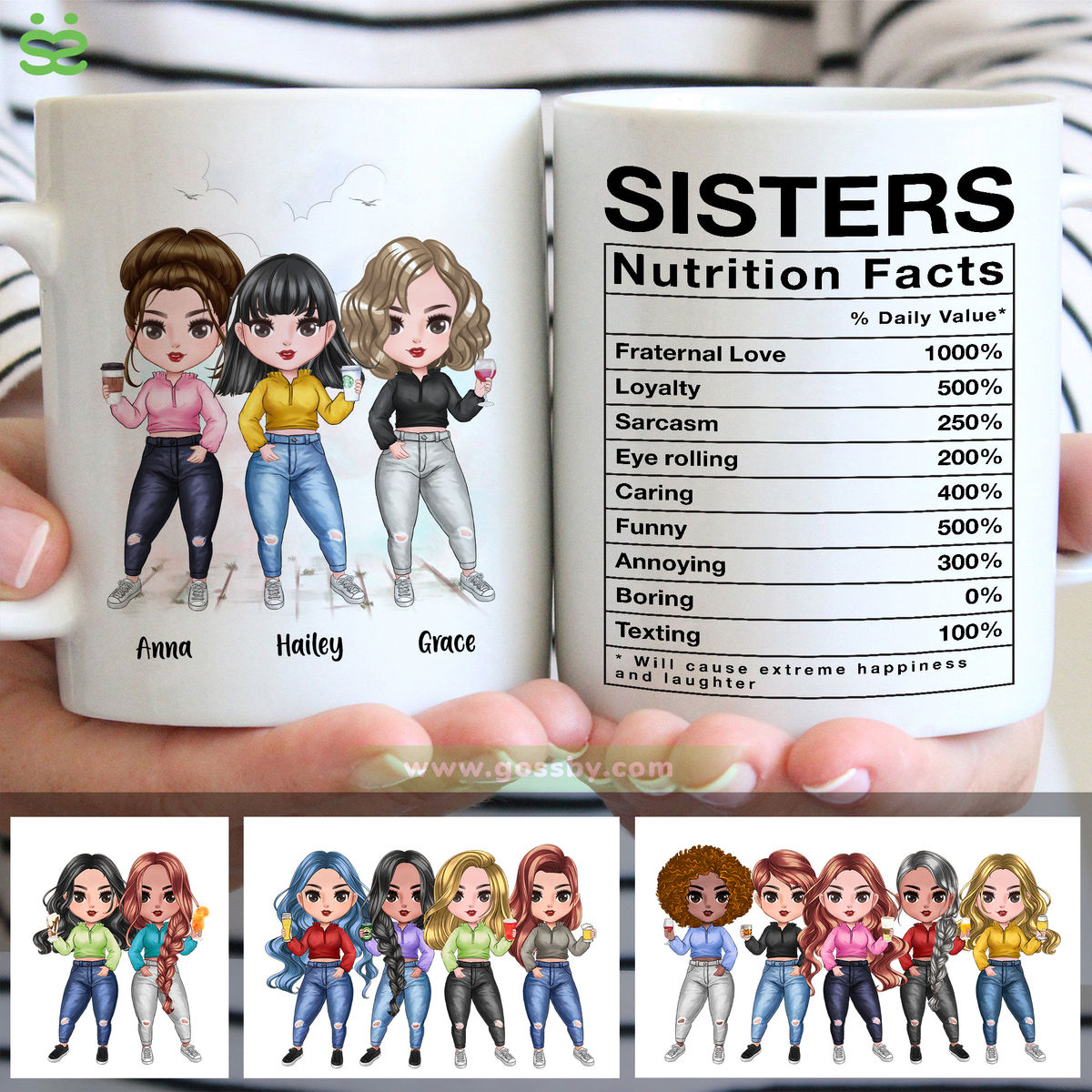 Personalized Mug - Up to 7 Girls - Sisters Nutrition Facts (6345)