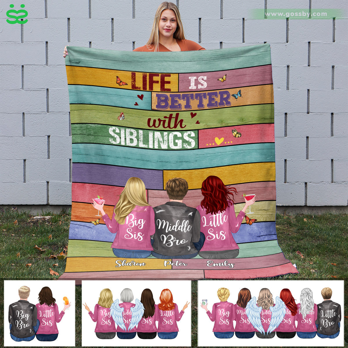 Personalized Blanket - Up to 6 Siblings - Life is better with Siblings (6361)