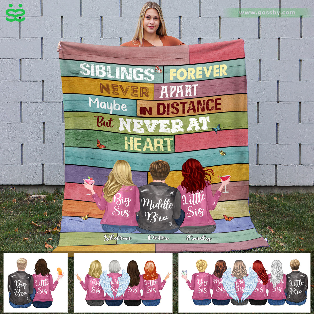 Personalized Blanket - Up to 6 Siblings - Siblings forever, never apart. Maybe in distance but never at heart (6361)