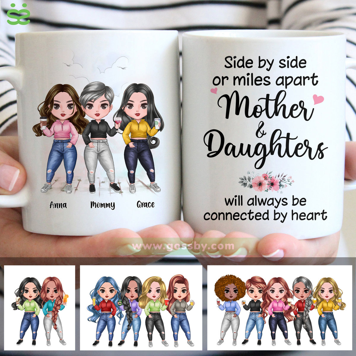 Personalized Mug - Mother & Daughters - Side By Side Or Miles Apart, Mother & Daughters Will Always Be Connected By Heart (6442)