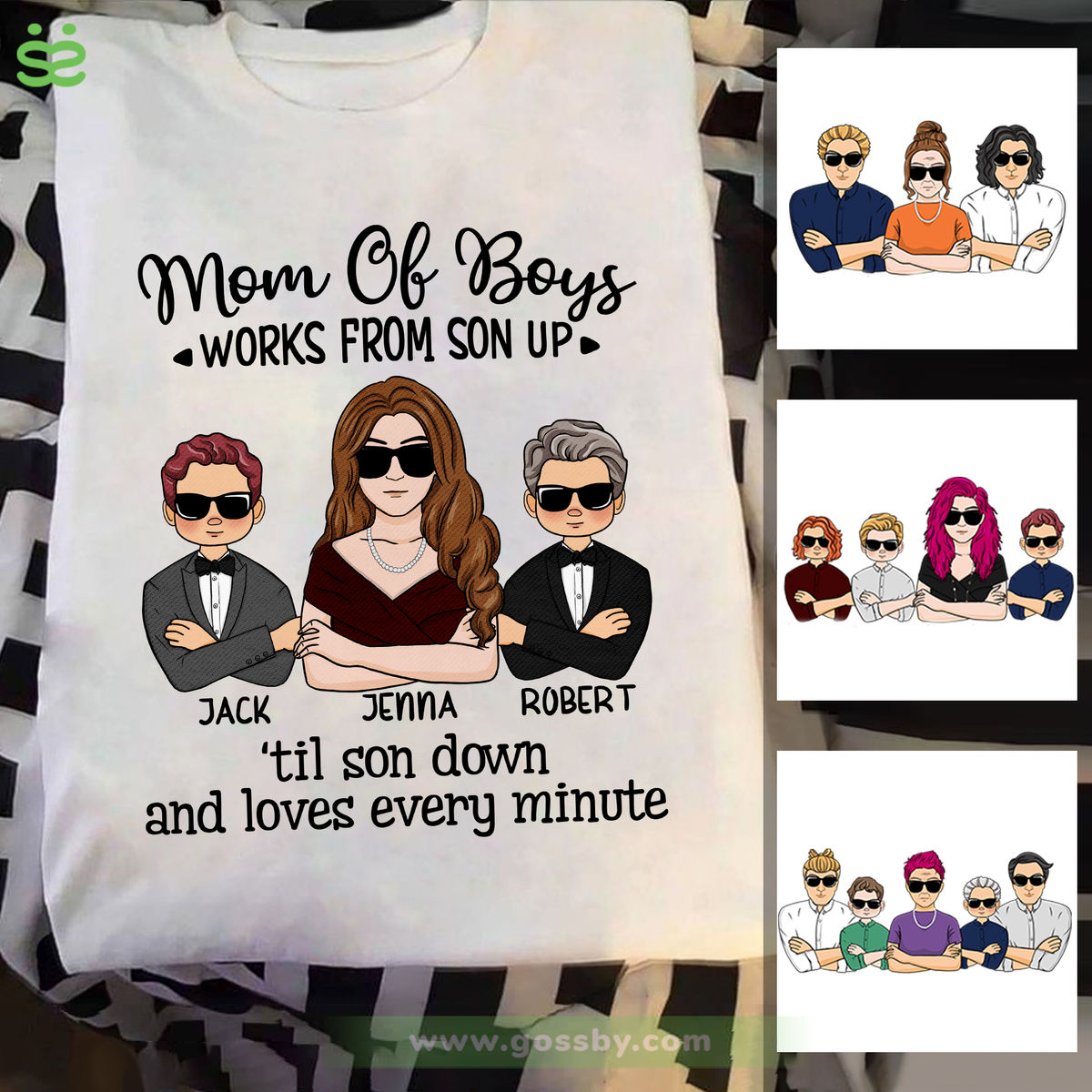 Personalized Shirt - Family - Mom & Son - Mom of boys Works from son up  'til son down and loves every minute (6450)_1