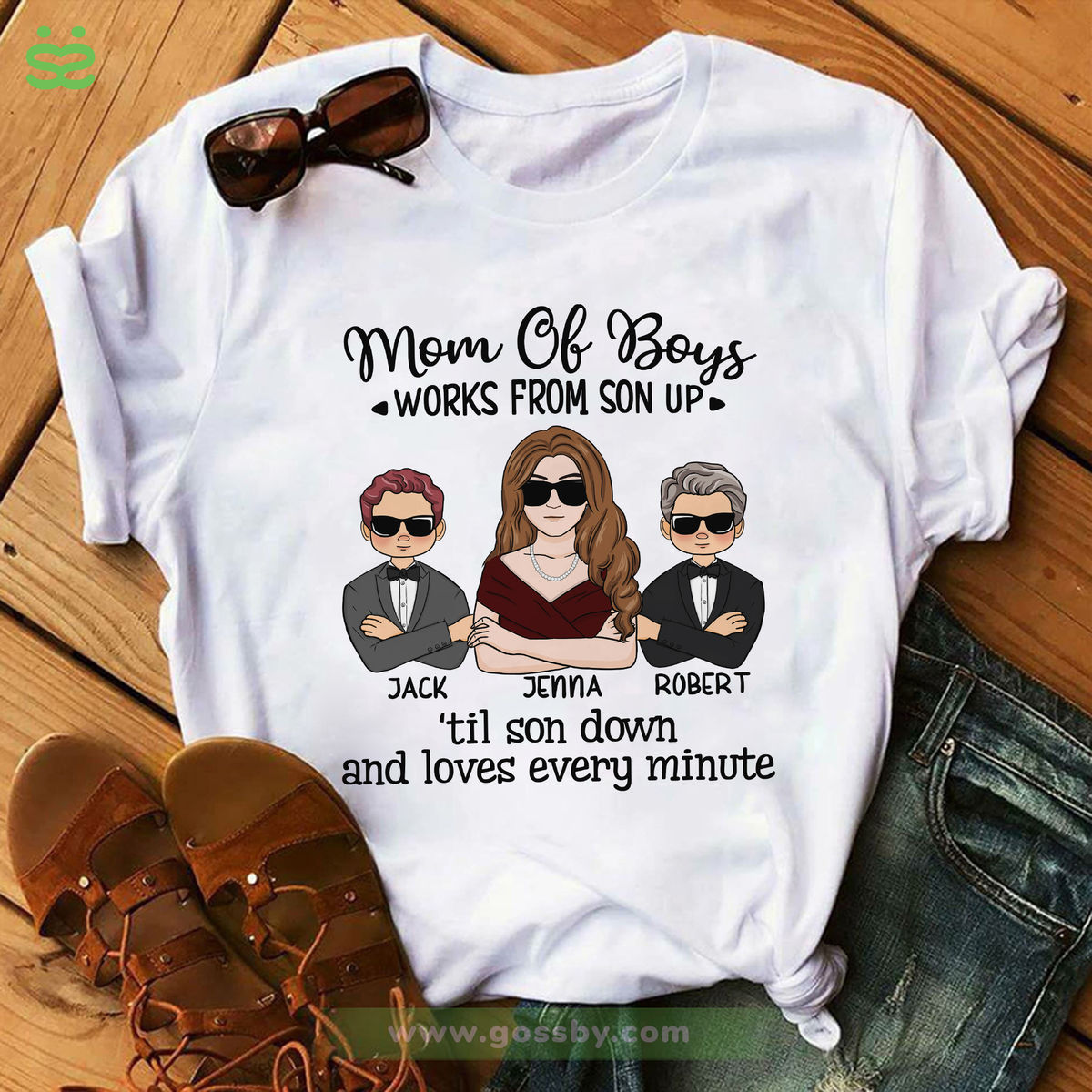 Personalized Shirt - Family - Mom & Son - Mom of boys Works from son up  'til son down and loves every minute (6450)_2