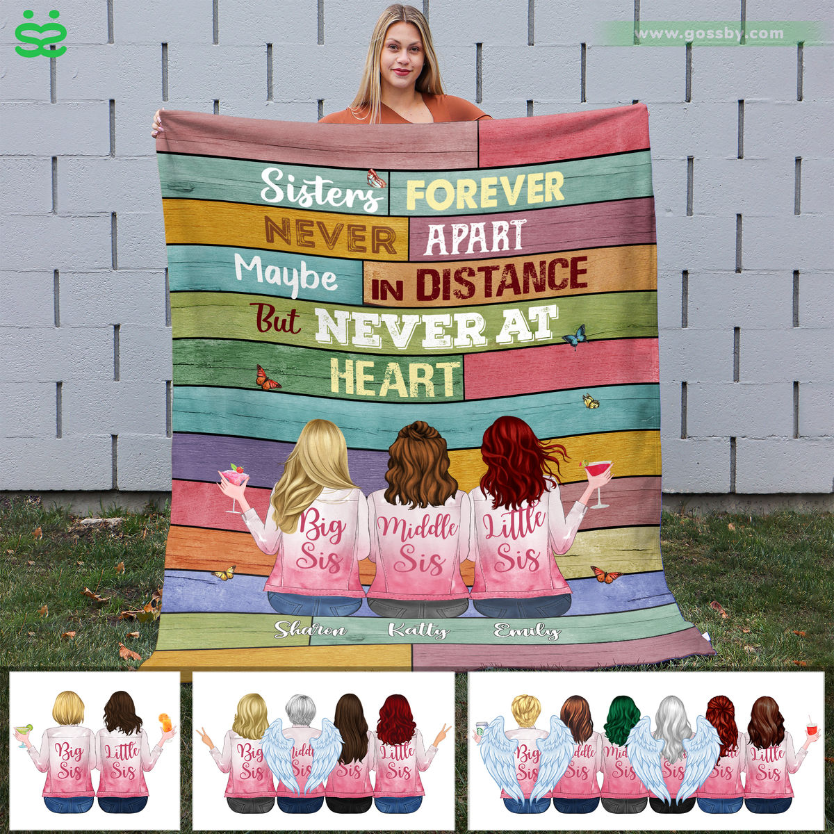 Personalized Blanket - Up to 6 Sisters - Sisters forever never apart maybe in distance but never at heart (6836)