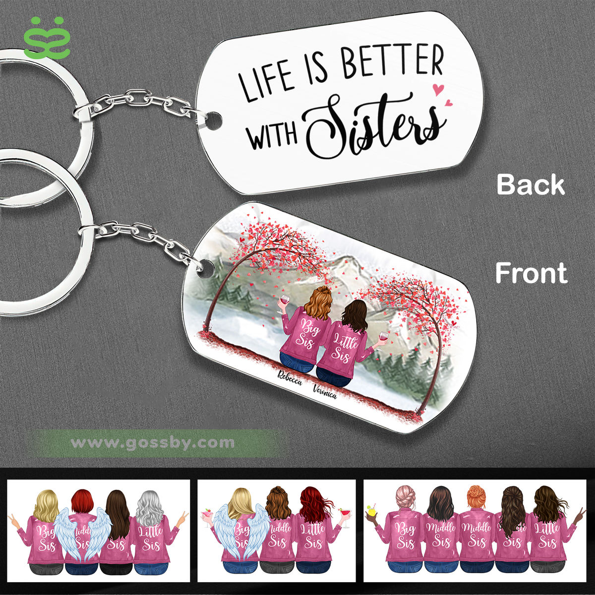 Personalized Keychain - Pink Sisters - Life is better with Sisters