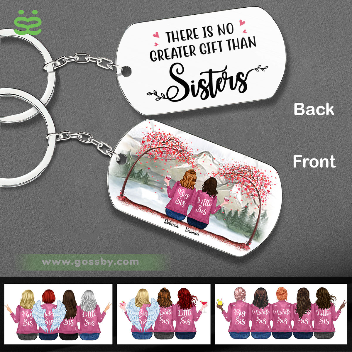 Personalized Keychain - Pink Sisters - There is No Greater Gift Than Sisters