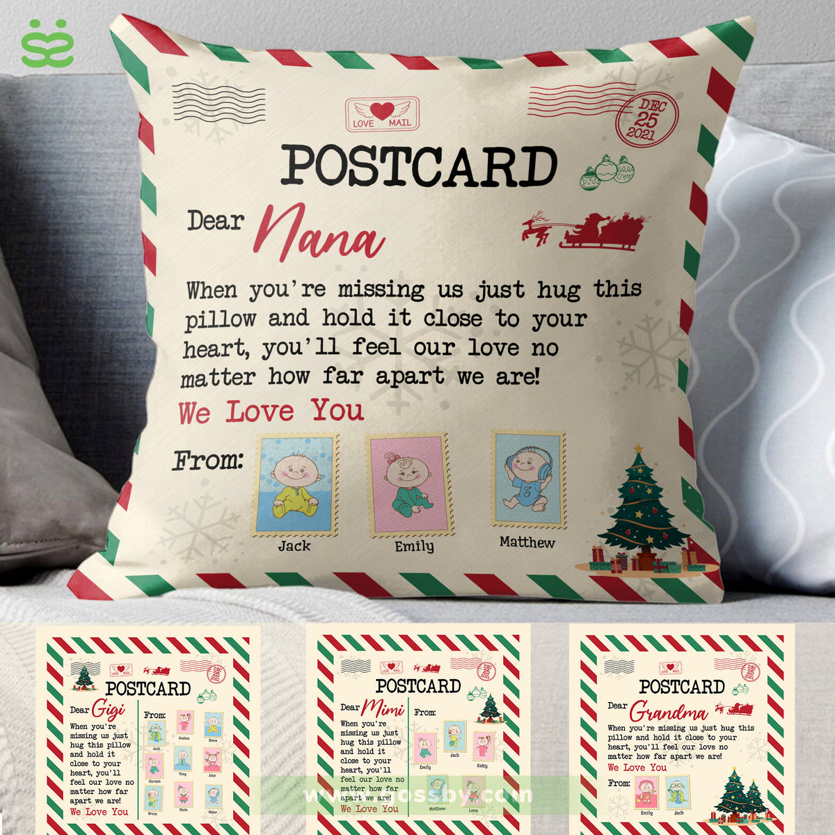 Grandma Postcard - Personalized Pillow (Insert Included) - Christmas G –  Macorner