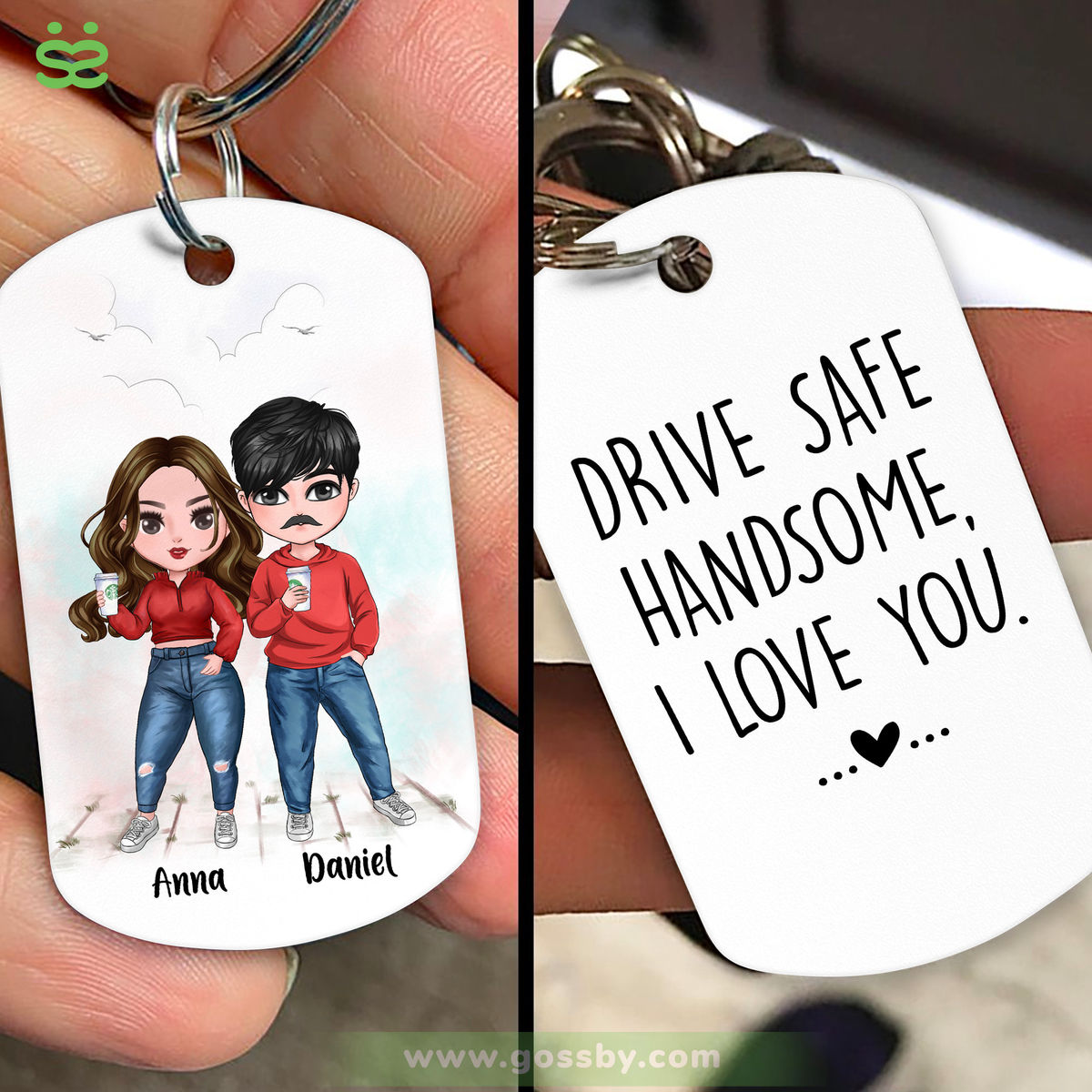 Personalized Keychain - Couple Keychain - Drive Safe Handsome, I Love You  (7303) - Valentine's Gifts, Couple Gifts, Gifts For Her, Him