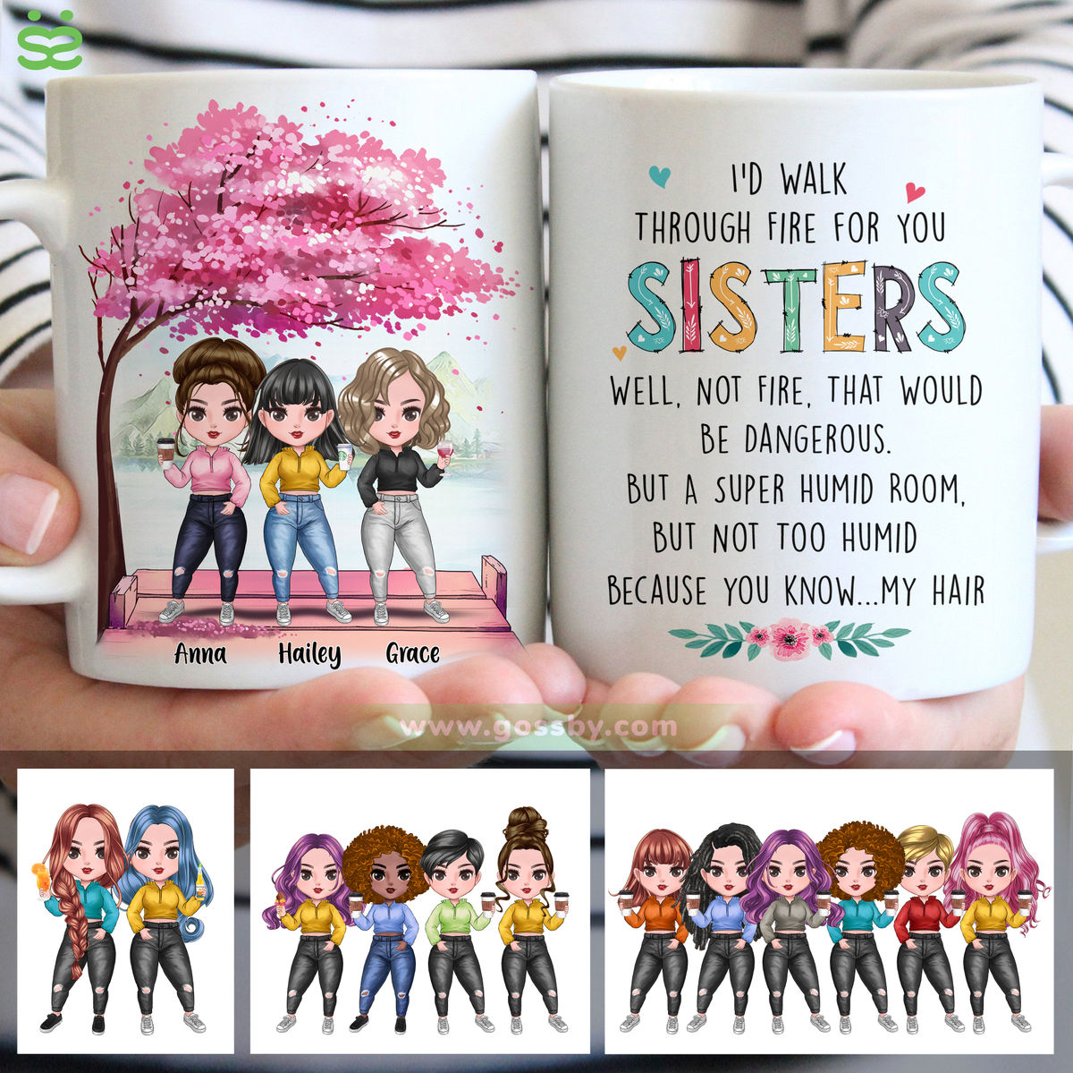 Personalized Mug - Up to 7 Women - I'd Walk Through Fire for You Sisters (7314)