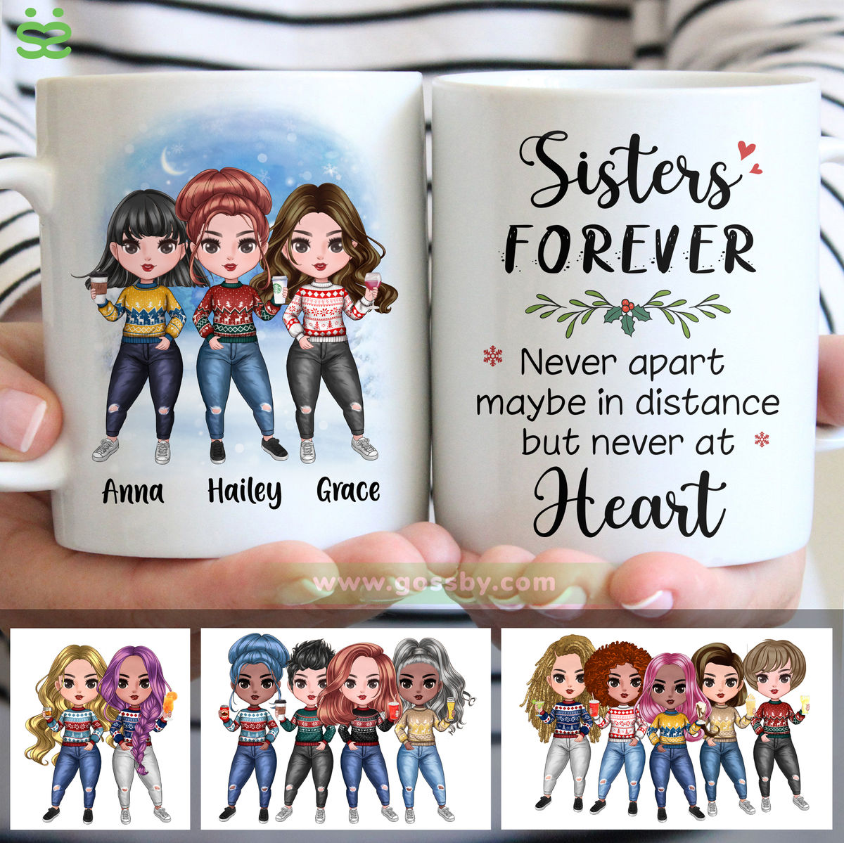 Personalized Mug - Up to 7 Women - Sisters Forever Never Apart Maybe In Distance But Never At Heart (7434)