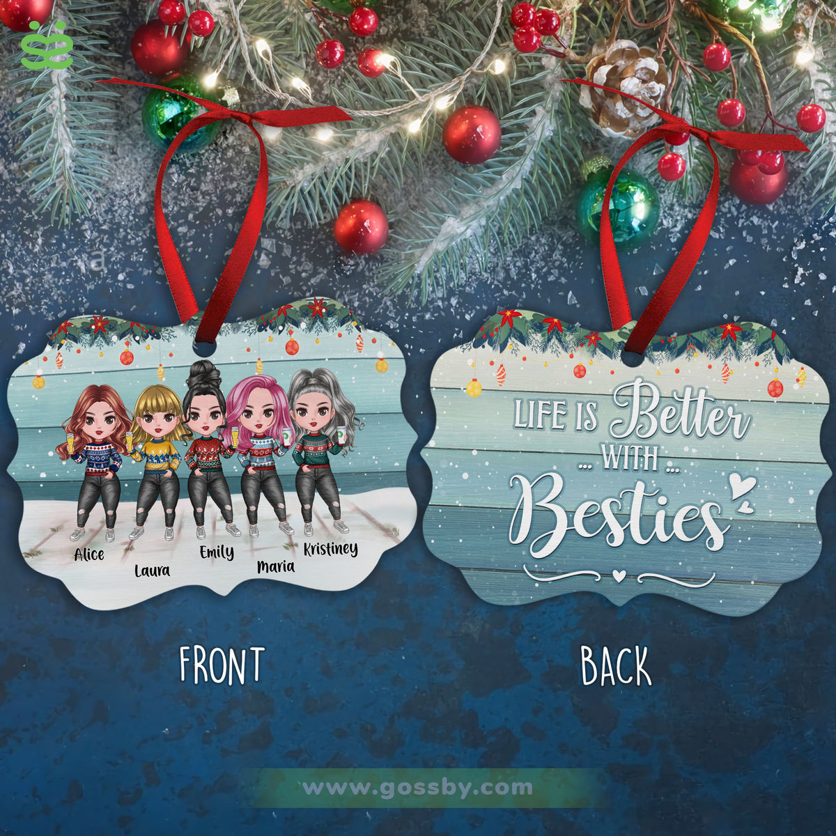 Personalized Ornament - Up to 7 Women - Life Is Better With Besties (7483)