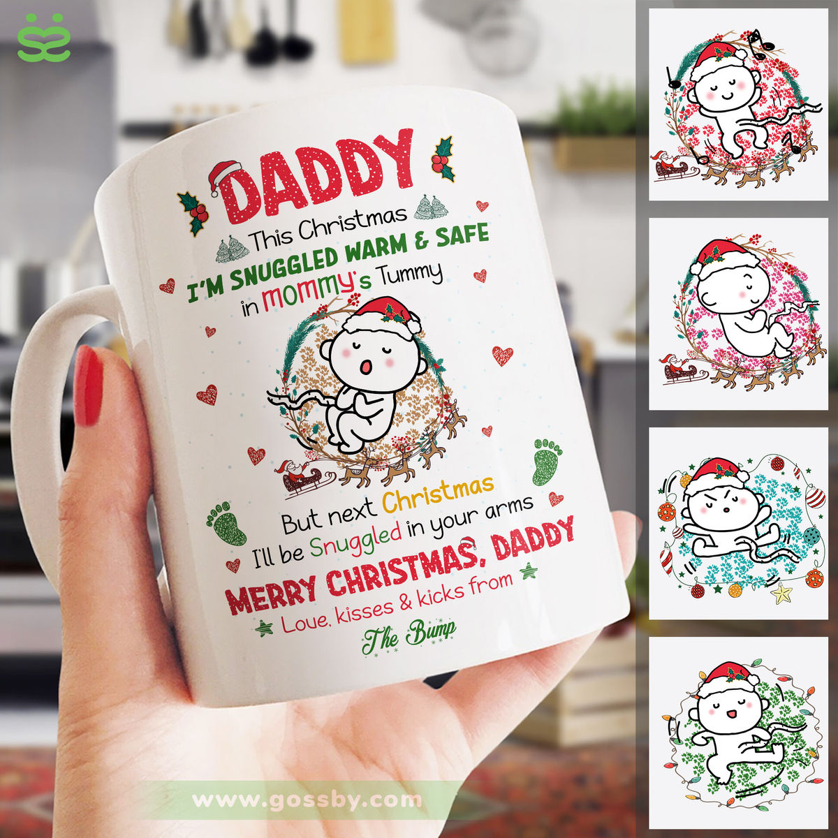 Personalized Mug - Baby Bump Christmas - From The Bump - DADDY - This Christmas I'm Snuggled Warm & Safe In Your Tummy. But next Christmas, I'll be Snuggled in your arms (C)