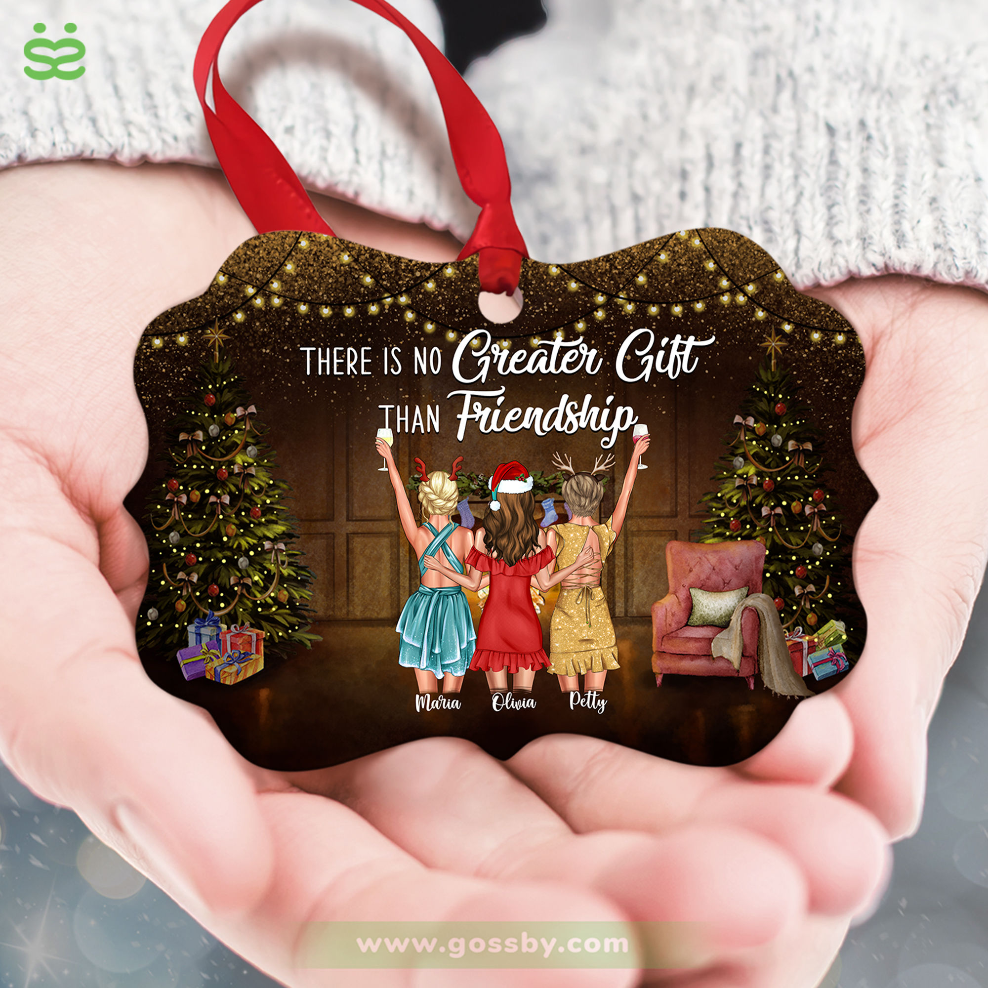 There's No Greater Gift Than Friendship - Personalized Aluminum Ornament -  Family Sitting