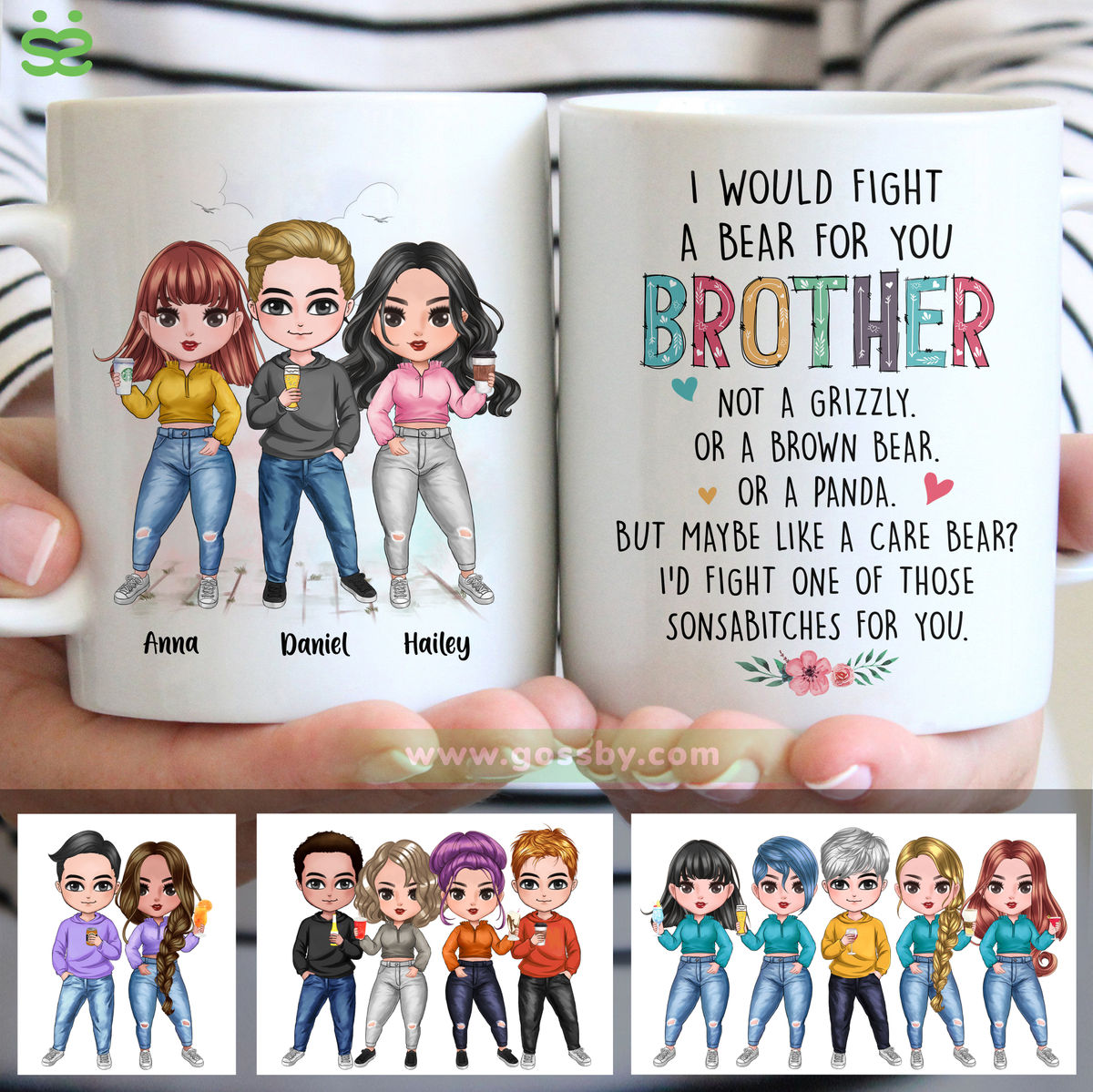 Personalized Mug - Up to 7 Siblings - I Would Fight A Bear For You Brother (6508)