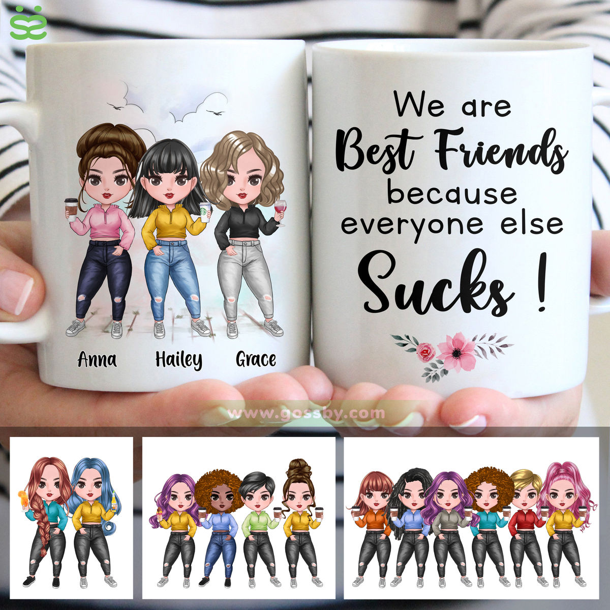 Personalized Mug - Up to 7 Girls - Best Friends Because Everyone Else Sucks (6345)