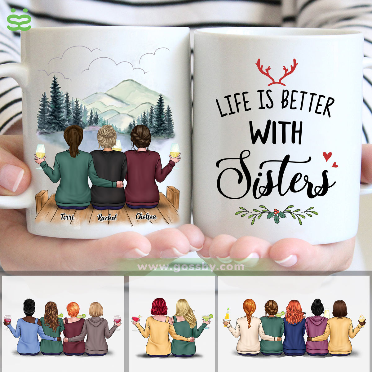 Personalized Christmas Mug - Life Is Better with Sisters (Xmas Collection)