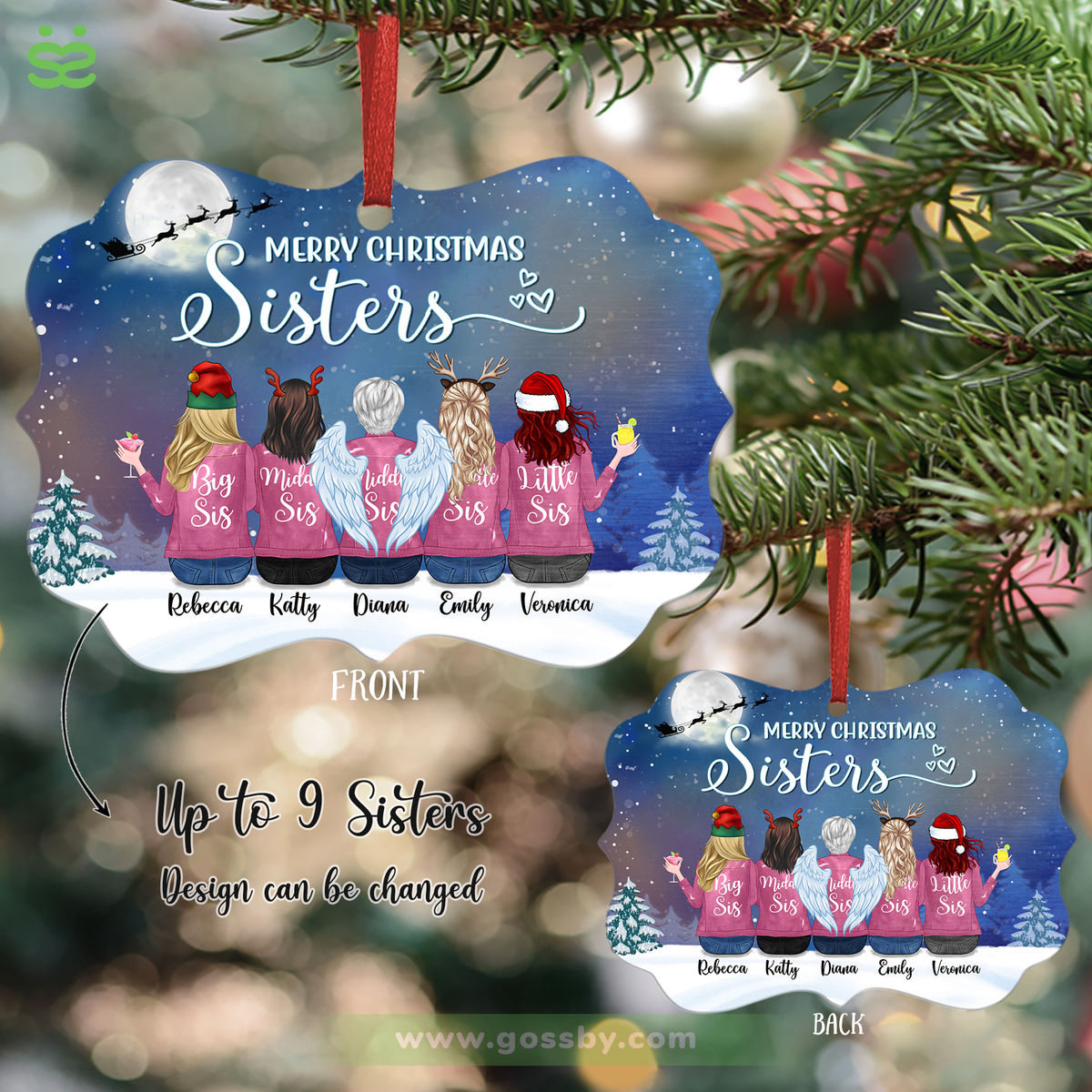 Personalized Ornament - Up to 9 Sisters - Merry Christmas Sisters (8340)