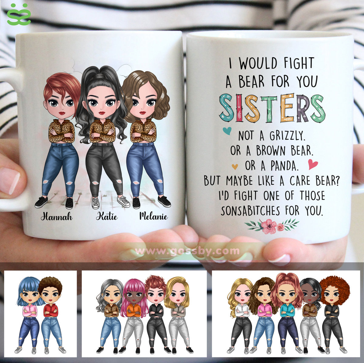 Personalized Mug - Up to 7 Women - I Would Fight A Bear For You Sisters (8888)