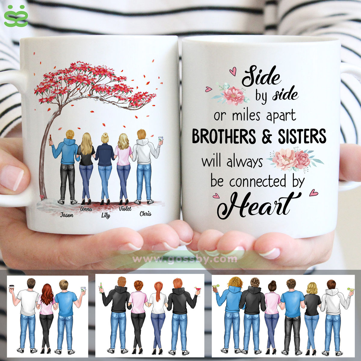 Christmas - Bro&Sis - Side by side or miles apart brother and sister will always be connected by heart (8520) - Personalized Mug
