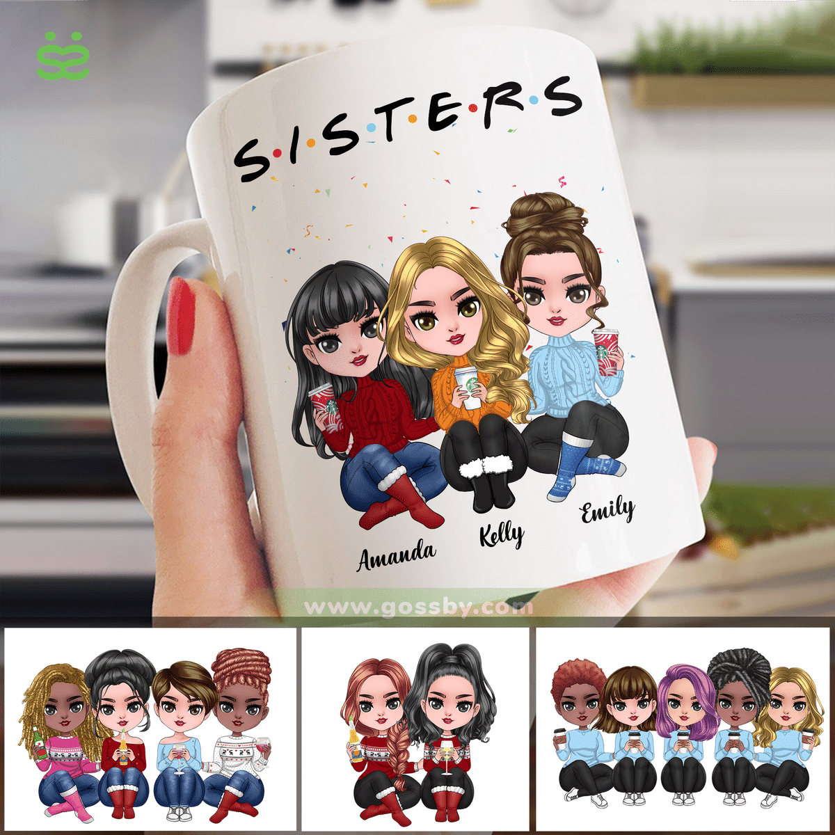 Up To 5 Dolls - SISTERS (2411) | Personalized Mug