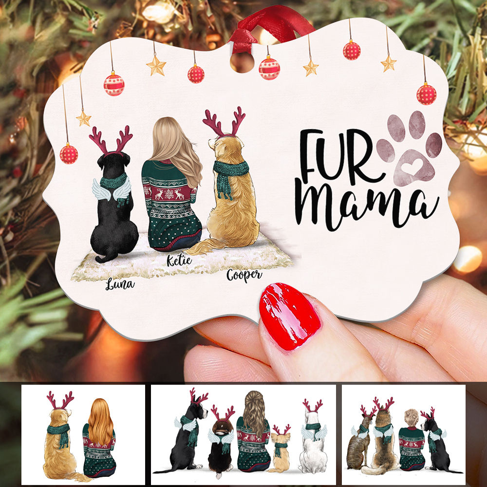 Girl and Dogs - Fur Mama (9644) - Personalized Ornament