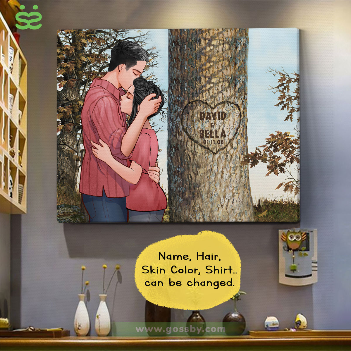 Personalized Wrapped Canvas - Couple - Heart Carved Tree (10729)