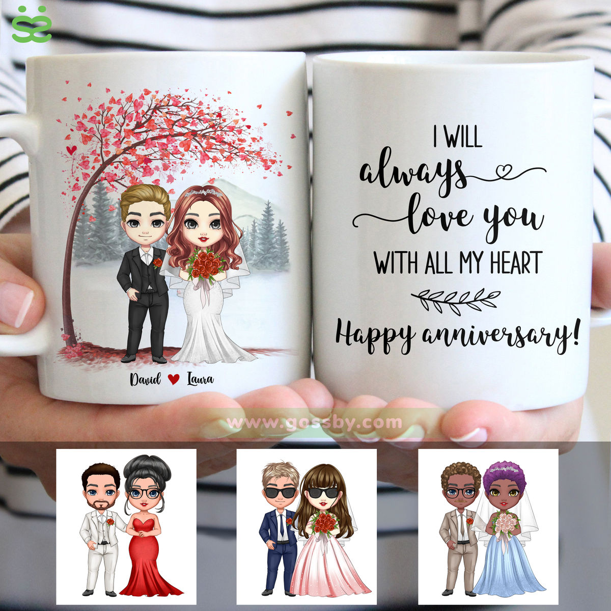 Personalized Mug - Couple Mug - I Will Always Love You With All My Heart, Happy Anniversary! - Wedding, Valentine's Day Gifts, Couple Gifts