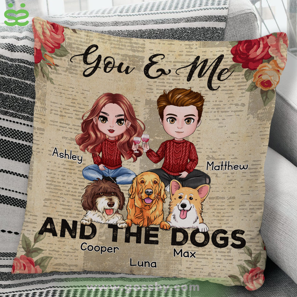 Personalized Pillow - Couple - You & Me And The Dogs